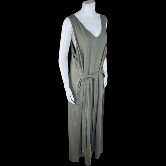 Encore Idina Menzel Romper Olive Green Knit Sleeveless V-Neck Jumpsuit 2X - Picture 2 of 13